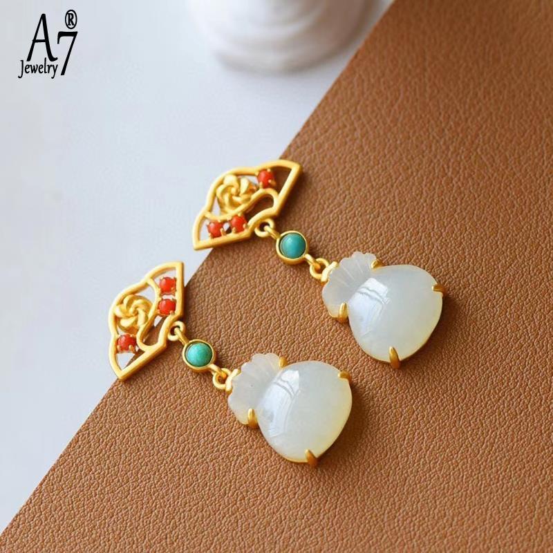 Bông Tai Bạc A7 S925 Đính Đá Ngọc Lam Đỏ/Đỏ