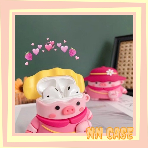 Case Airpod 1/2/pro Heo Hồng Đoi nón đi học