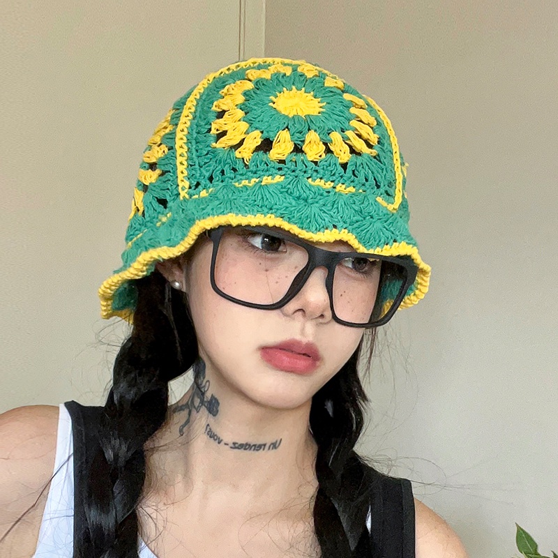 Nón Tai Bèo Đan Móc Rỗng Kiểu vintage Hàn Quốc Thời Trang Mùa Hè Cho Nữ