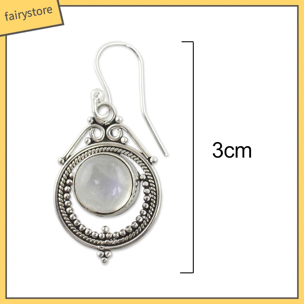 Bông tai kim loại đính đá mặt trăng nhân tạo vintage cho nữ