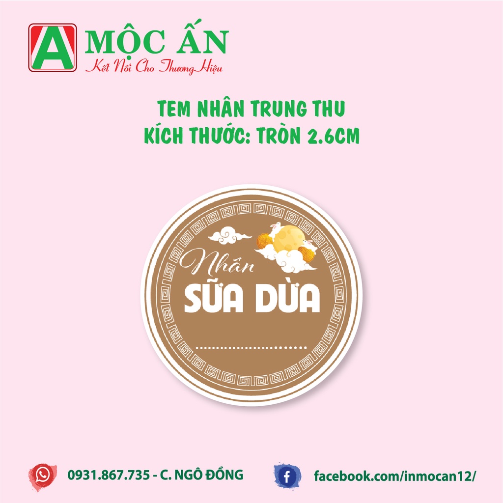 Tem Dán, Nhãn Dán Nhân Trung Thu - Hàng Sẵn,  Mẫu Tròn 2,5 cm, Cán Bóng Đẹp
