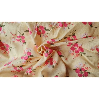 Vải Linen bột hoa trang nền vàng mơ