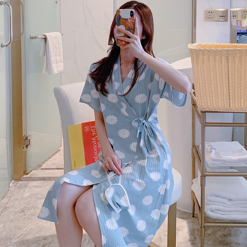 Đầm Ngủ Kimono Ngắn Tay In Họa Tiết Hoa Cúc Xinh Xắn Dành Cho Nữ | BigBuy360 - bigbuy360.vn