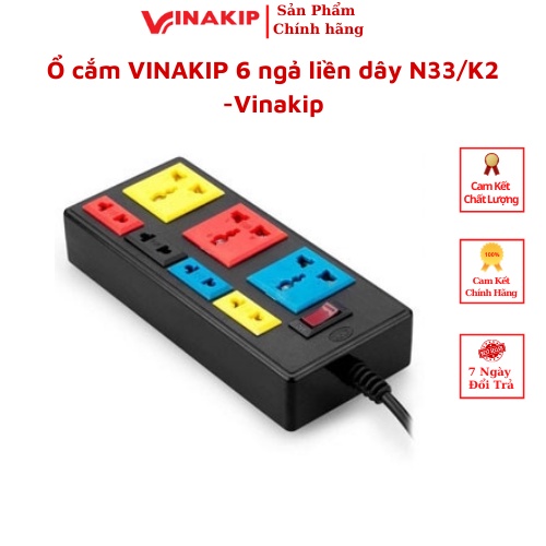 Ổ cắm VINAKIP 6 ngả liền dây N33/K2