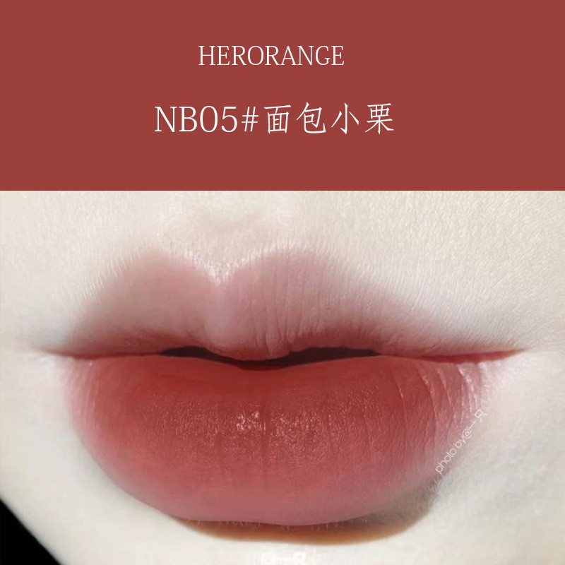 Son kem HERORANGE chính hãng , Son kem lì mịn, mỹ phẩm nội địa trung vỏ son trắng màu nude