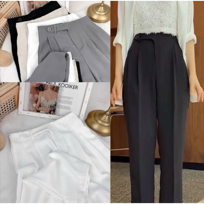 Quần Baggy nữ lưng chun sau cạp tim lồng đai đỉa cá tính phom đẹp màu sắc đen ghi be trắng mã 8001