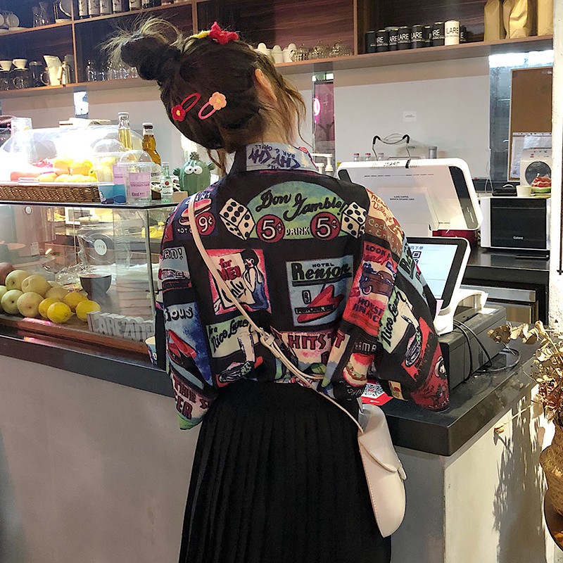 Áo sơ mi dáng rộng hoạ tiết in phong cách vintage Xiaozhainv | BigBuy360 - bigbuy360.vn