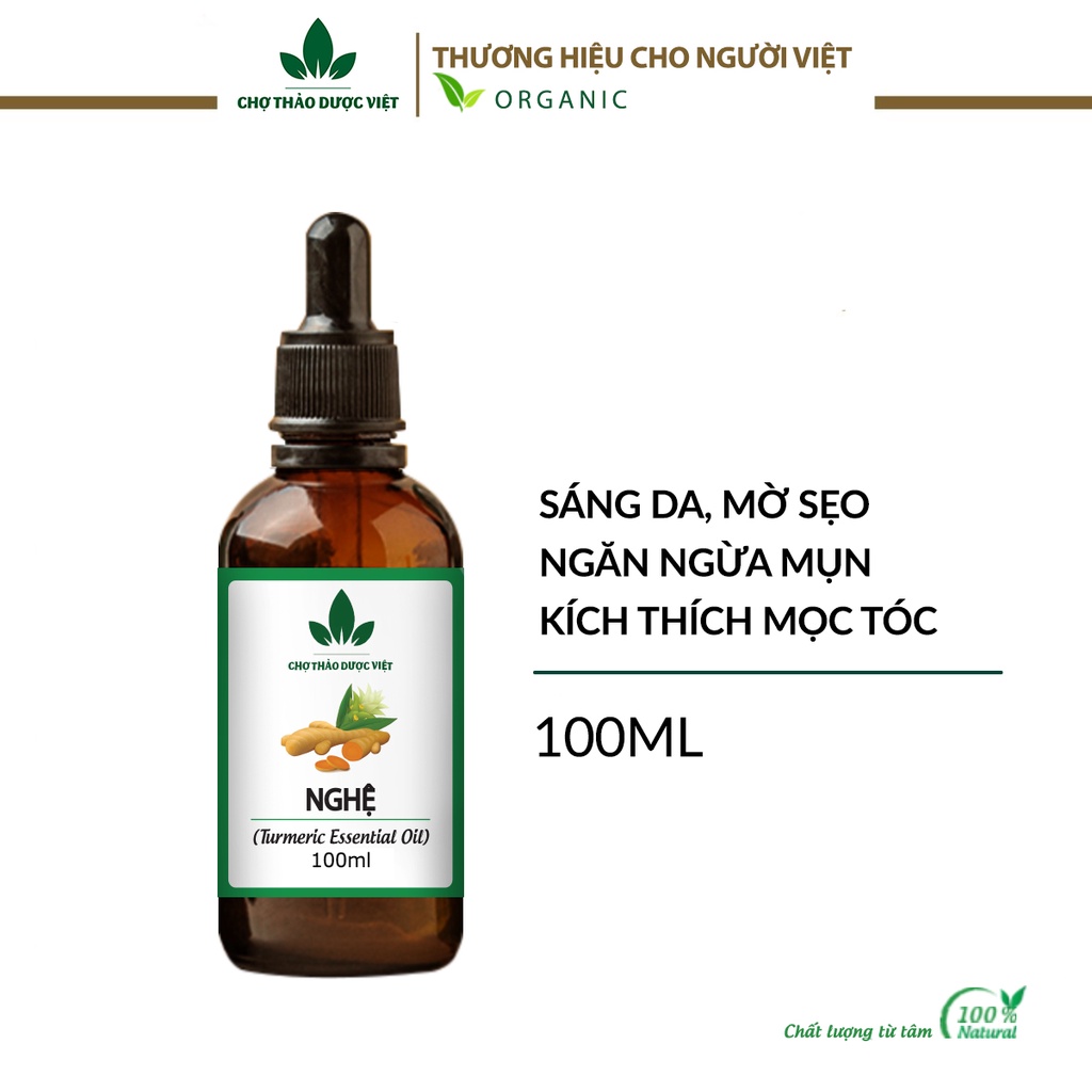 Tinh dầu Nghệ 100ml, sáng da, mờ nám, sẹo thâm, vết chân chim, đồi mồi - Chợ Thảo Dược Việt