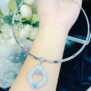 Kiềng cổ mặt đính đá dát vàng trắng