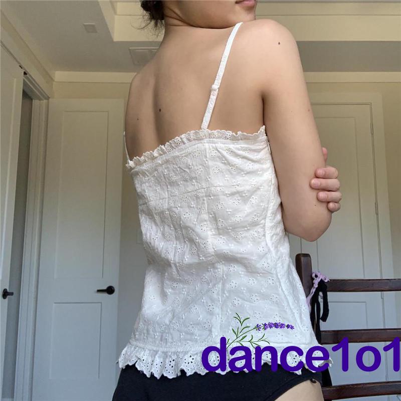 ☾Jh✡Áo Hai Dây Cổ Thuyền Màu Trơn Phối Bèo Phong Cách Harajuku Cho Nữ Y2k