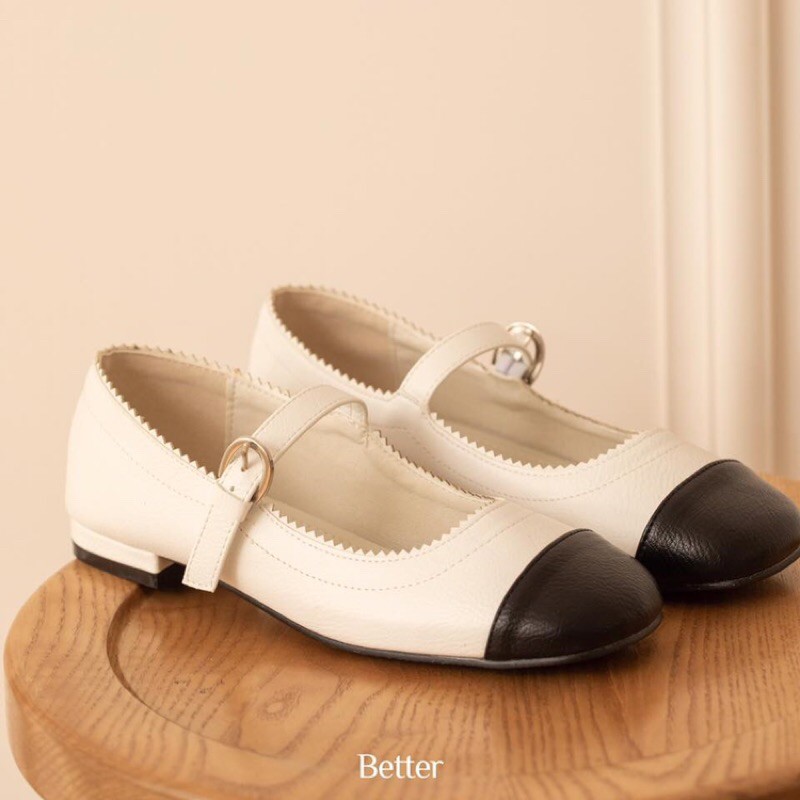 Bệt mary jean kiểu hàn mũi tròn ngang, pha màu, da mềm Better shoes - 280321003