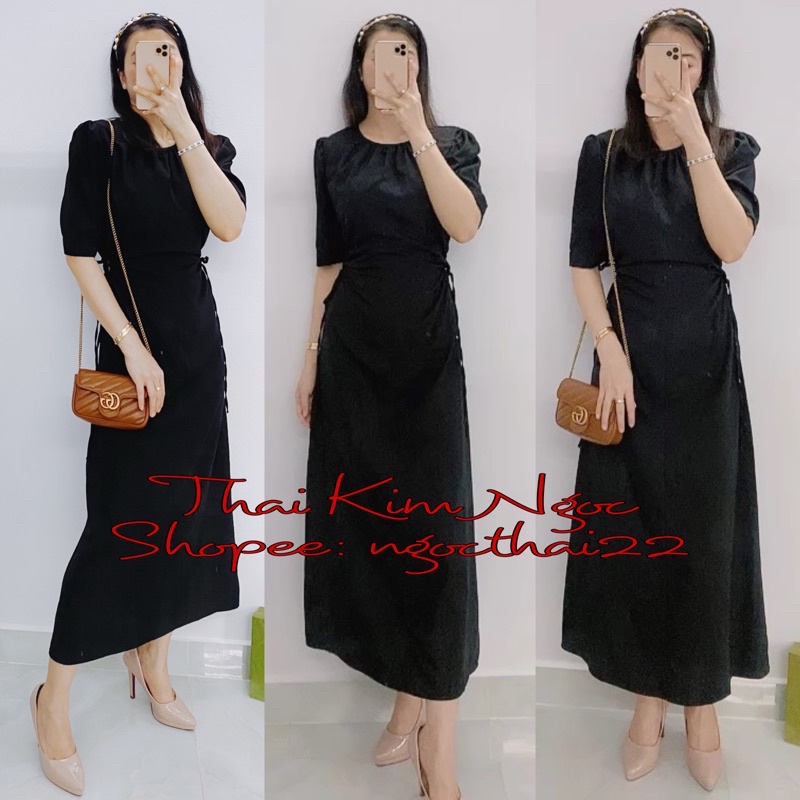 Đầm maxi tay phồng khoét eo