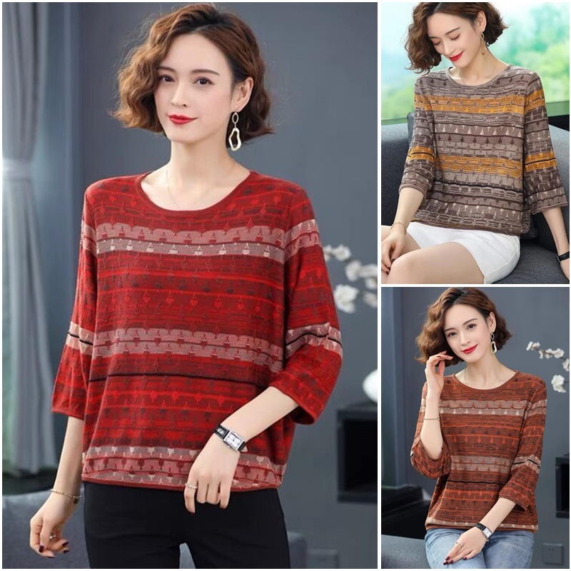 Áo Thun Tay Dài Dáng Rộng In Họa Tiết Thời Trang Cho Phụ Nữ Trung Niên
