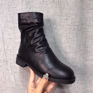[boots nữ lửng da lì nhăn nhún][boot nữ nhăn da mềm khóa kéo]
