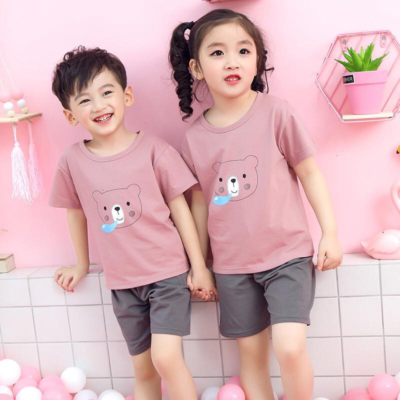 Đồ bộ ngắn tay cho bé gái bé trai Set quần áo trẻ em chất cotton Beeshop H21013