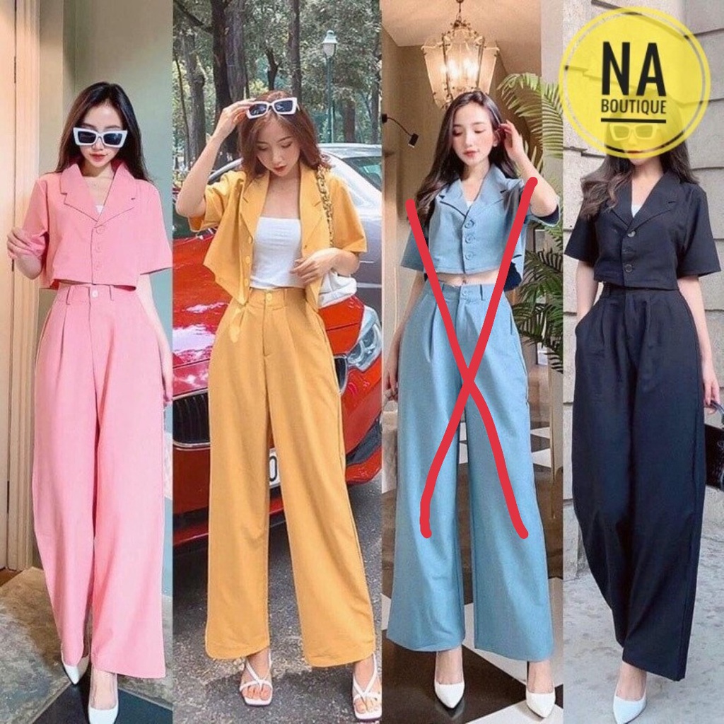 Set bộ áo croptop quần ống suông dài ❤️ bộ nữ áo vest quần óng rộng chất cát dày dặn, mềm mịn, không xù lông