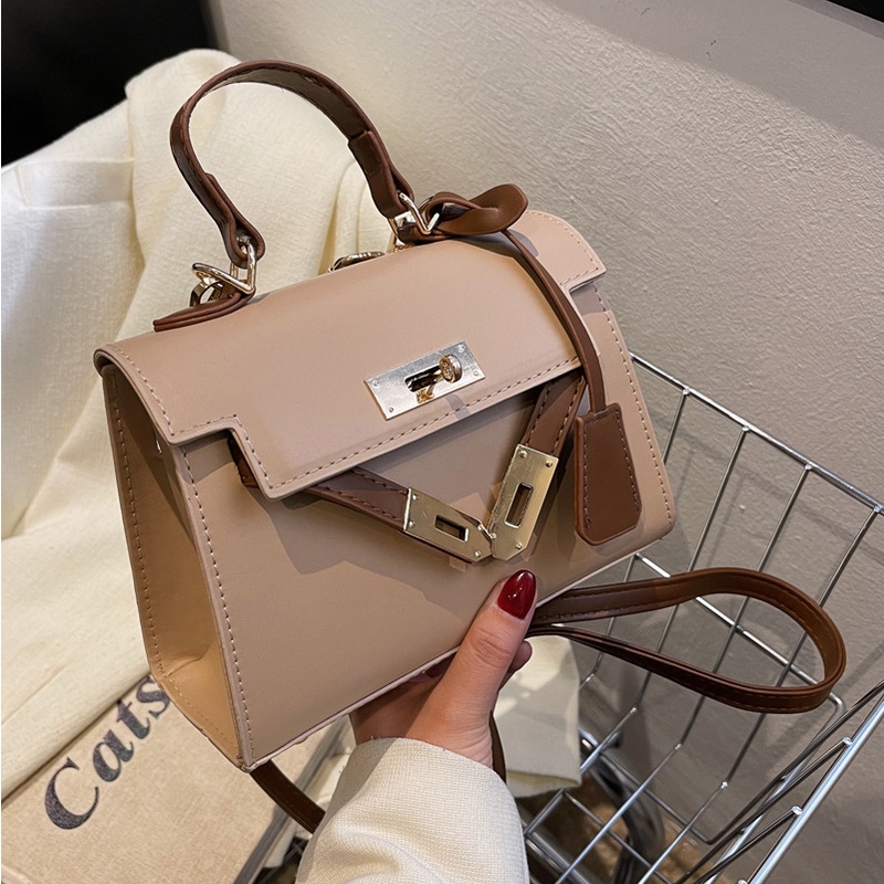 Túi đeo chéo IELGY hình vuông nhỏ phối màu có khóa cài thời trang cho nữ