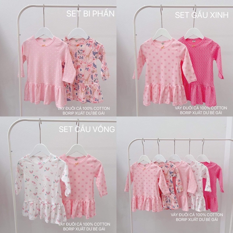 SET 2 VÁY COTTON XUẤT DƯ DÀI TAY SIÊU XINH CHO BÉ
