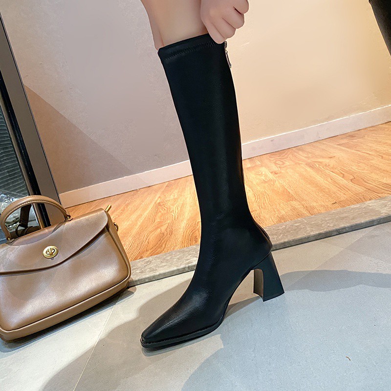 Giày bốt nữ cao cổ đế vuông , Bốt đùi nữ da mềm Đế vuông vân gỗ có khoá kéo  siêu hot | BigBuy360 - bigbuy360.vn