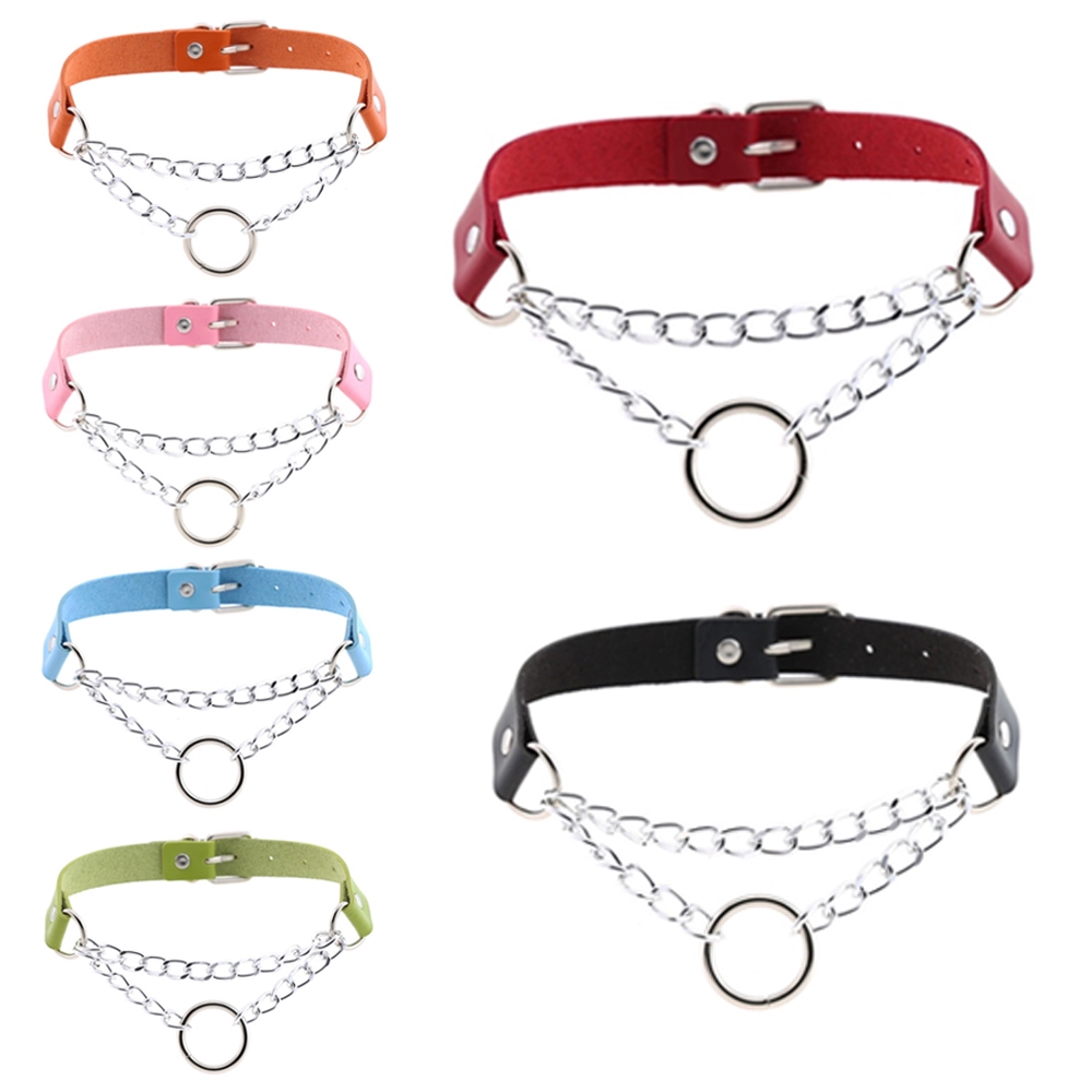 Vòng cổ choker dây xích dài phong cách Gothic cho nam và nữ