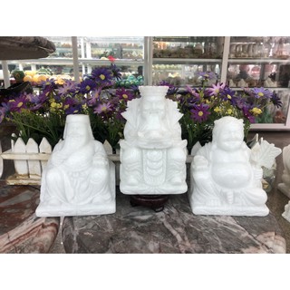 Bộ combo ông Thần Tài Thổ Địa và ông Thần Tài kim tiền phong thủy chiêu nạp tài lộc đá trắng - Cao 15 cm