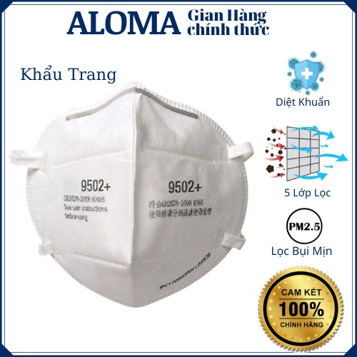 Khẩu trang N95 chính hãng 3M 9502+ 5 lớp Ngăn ngừa vi khuẩn, virus Lọc bụi mịn, bụi siêu vi PM2.5