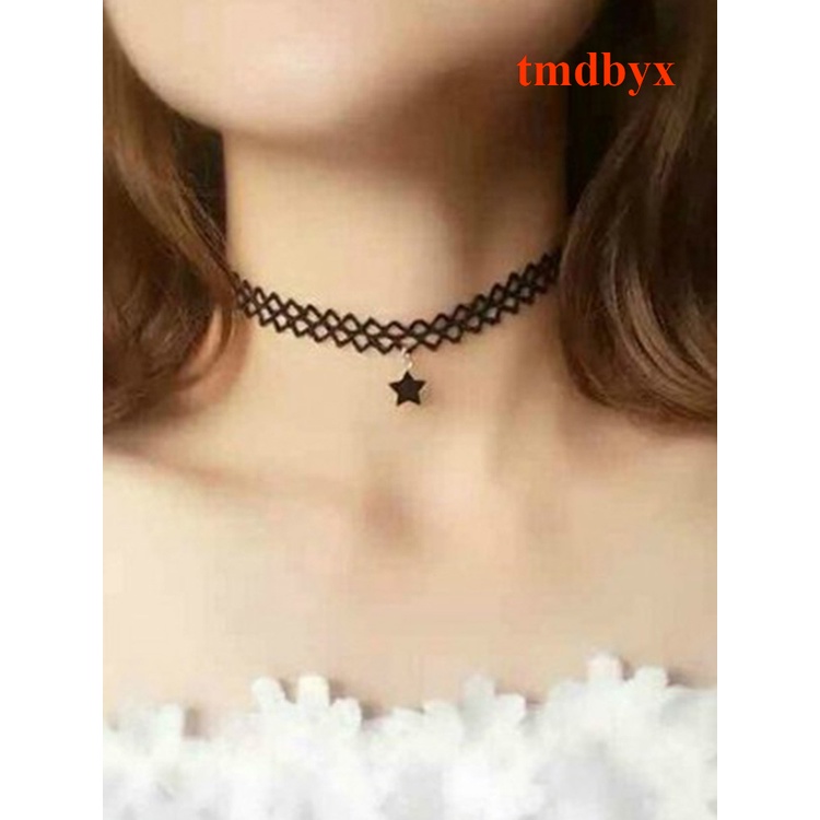 Vòng Cổ Choker Hợp Kim Màu Đen Mặt Hình Ngôi Sao Thời Trang