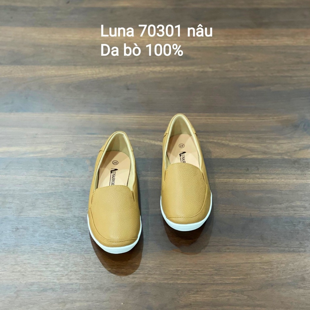 Giày bệt nữ da bò thật êm chân mềm LUNASHOES 70301 giầy lười slip on trung niên cho mẹ dễ đi dễ phối đồ