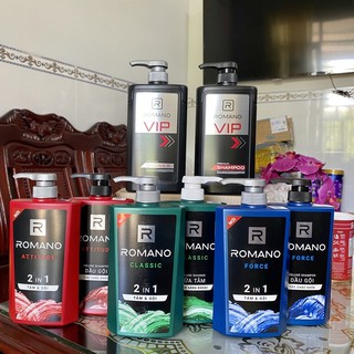 Dầu gội Sữa tắm Romano hương nước hoa Vip 2 trong 1 (2in1) (2 in 1) Classic/ Force/ Attitude/ Gentleman 650g (650gr)