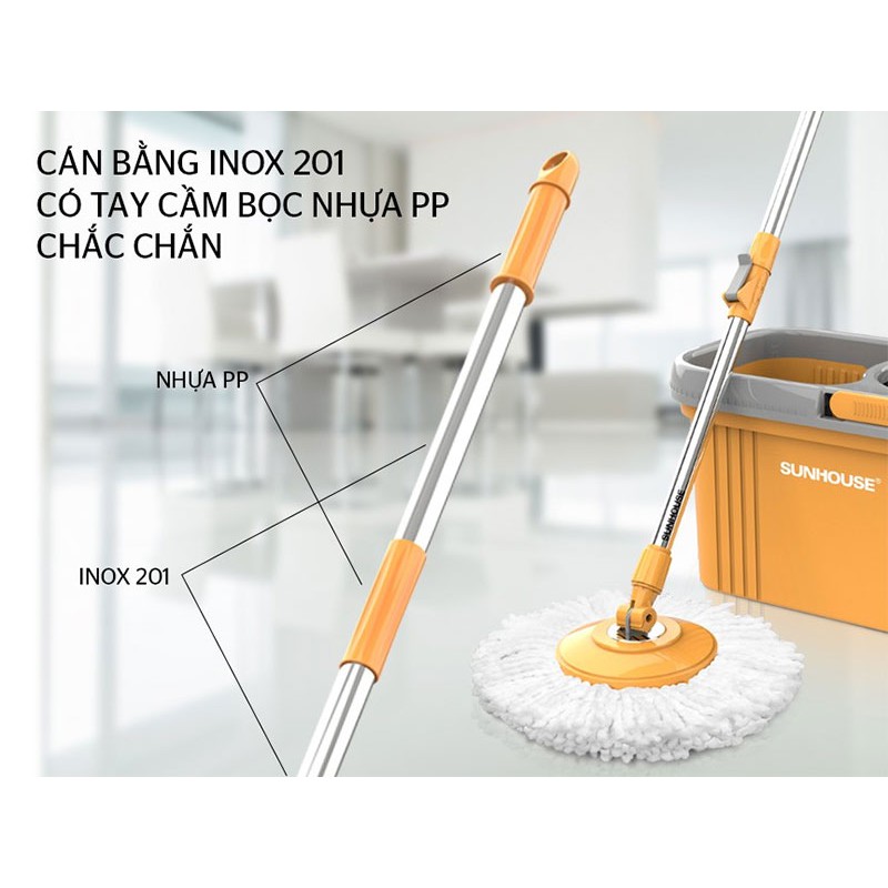 Cây Lau Nhà Xoay 360 Độ chất liệu cao cấp inox 201 SUNHOUSE KS-MO350I