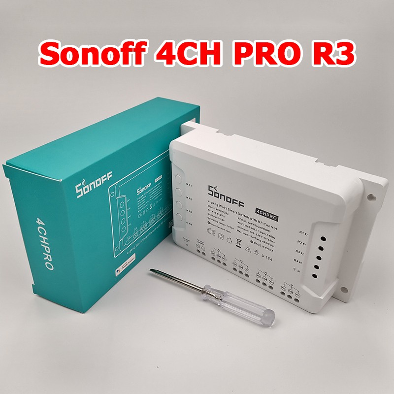 Sonoff 4CH Pro R3 + Remote - Công tắc thông minh 4 kênh, điều khiển từ xa bằng điện thoại qua mạng wifi