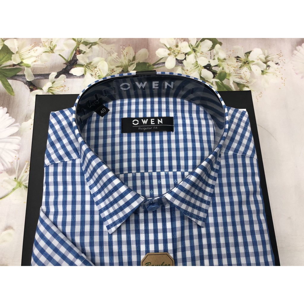 ÁO SƠ MI NGẮN TAY OWEN MÃU MỚI 2021 KẺ CARO NHỎ XANH XÁM AR22658 | BigBuy360 - bigbuy360.vn