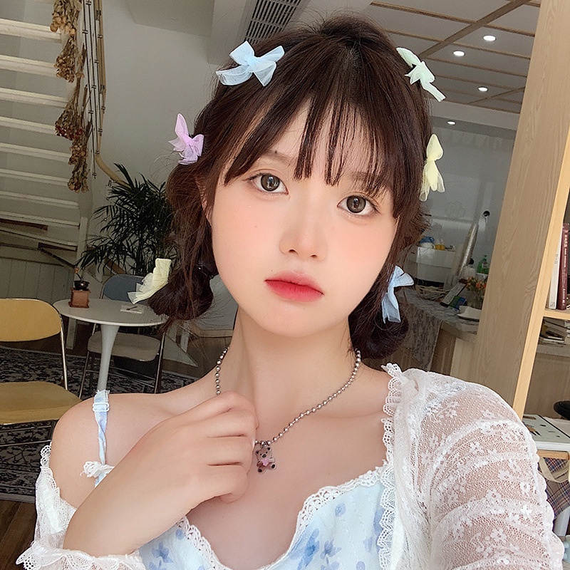 Kẹp tóc lưới đính nơ màu sắc xinh xắn cho bé gái