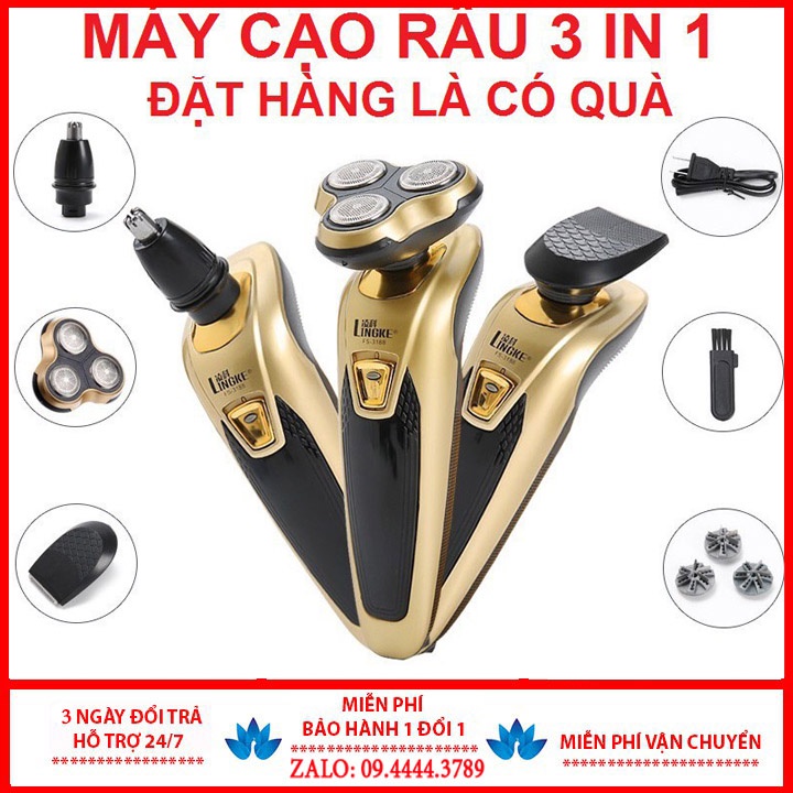 Máy Cạo Râu 3 Trong 1 Cắt Tóc Cạo Râu Tỉa Lông Lưỡi Cạo Thông Minh, Có Cổng Sạc. Bảo hành lỗi 1 đổi 1