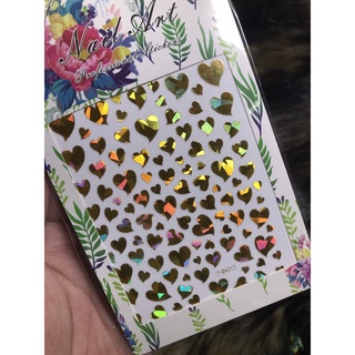 Hình dán móng tay Tim xà cừ vàng