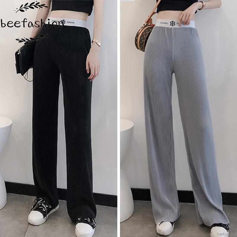 Quần ống rộng lưng cao co giãn thời trang mùa hè cho phái nữ