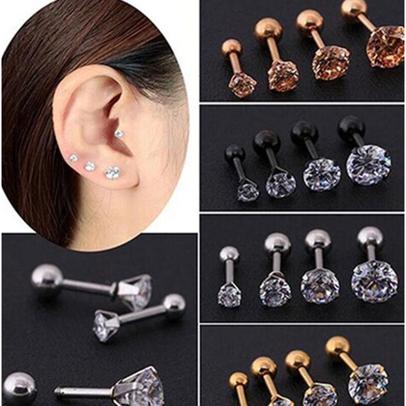 Khuyên Tai Thép Không Gỉ Đính Đá Zircon Thời Trang
