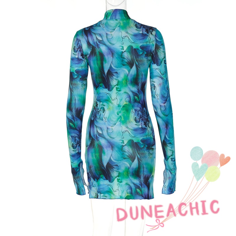 DUNEA Đầm dài tay cổ cao xẻ tà xinh xắn thời trang dành cho nữ