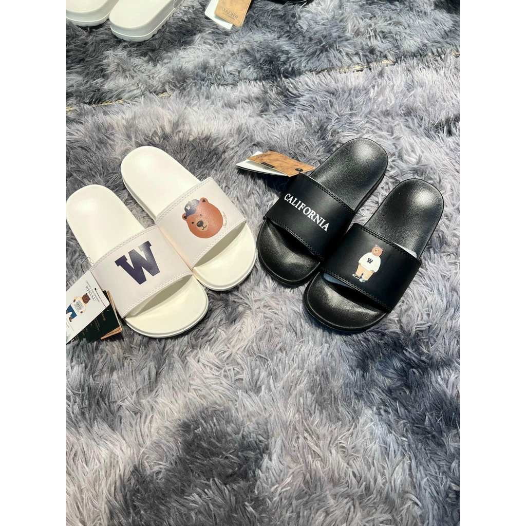 DÉP WHOAU SLIDE HAI MÀU ĐEN TRẮNG NAM NỮ CHÍNH HÃNG