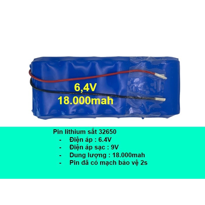 Pin sắt LifePO4 32650 6.4v kèm mạch bảo vệ 2s cân bằng pin cho đèn năng lượng Mặt Trời
