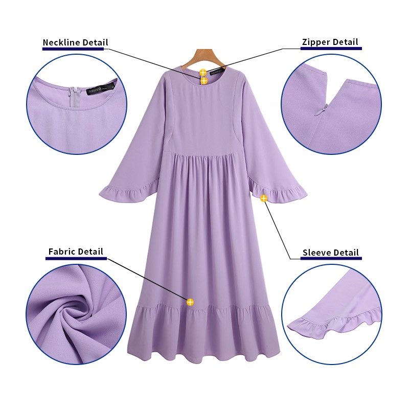 Đầm dài ZANZEA tay diềm xếp nếp búp bê dành cho phụ nữ Hồi giáo