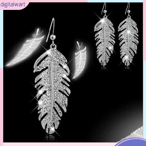 Đôi khuyên tai hợp kim hình lông vũ đính đá phong cách retro cá tính sang trọng dành cho nữ