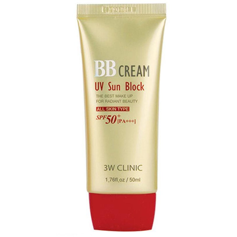 Kem Nền Đa Chức Năng Dưỡng Trắng Da, Chống Nắng Che  Khuyết Điểm BB Cream UV Sun Block 3W Clinic Hàn Quốc 50ml- VỎ ĐỎ