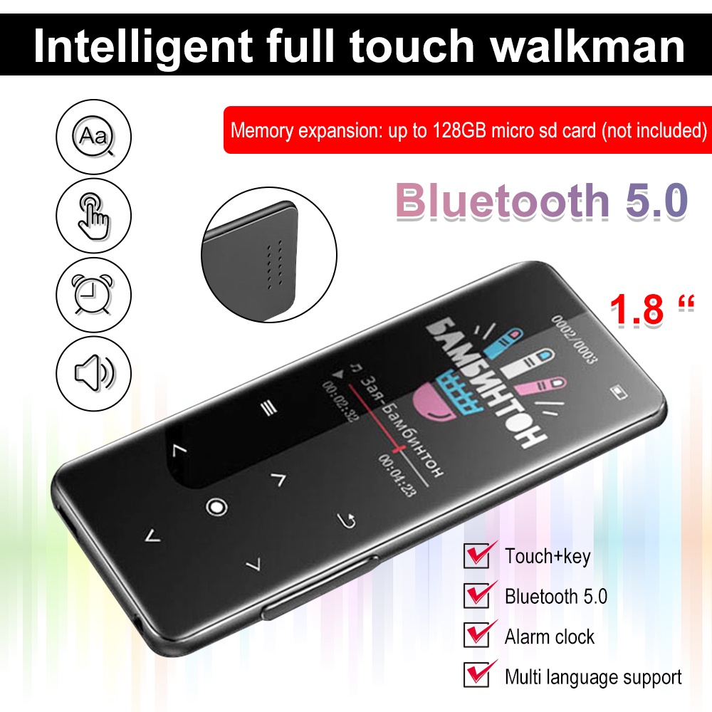 Máy nghe nhạc Bluetooth VIRWIR MP3 MP4 đài FM có thể ghi âm giọng nói