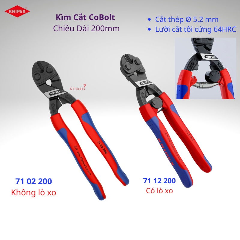 Kìm Knipex CoBolt® Lưỡi Cắt 64 HRC Tay Cầm Êm Chiều Dài 200mm - 71 02 200 / 71 12 200 _G7tools