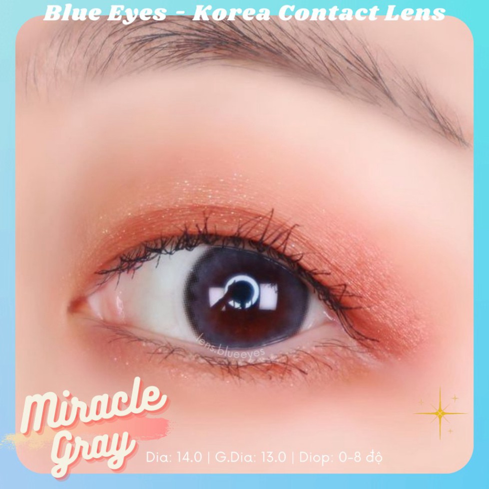 Lens xám rêu , Kính áp tròng Hàn Quốc màu xám rêu pha vân nhẹ MIRACLE GRAY, Lens giãn tròng nhẹ DIA 14.0mm