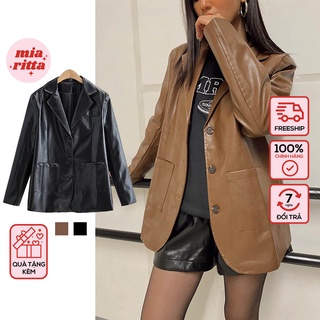 Áo blazer da nữ oversize dáng rộng dài tay Leather Blazer Mia Ritta A2110