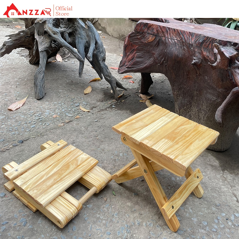 Ghế gỗ gập gọn ngồi ban công, dã ngoại, du lịch Anzzar chất liệu gỗ thông cao cấp GG-02