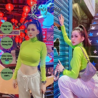LUCYLUCY ÁO thun tay dài cổ cao Nữ nhiều màu sắc chất Thun borip thái dày dặn, dáng croptop ngăn