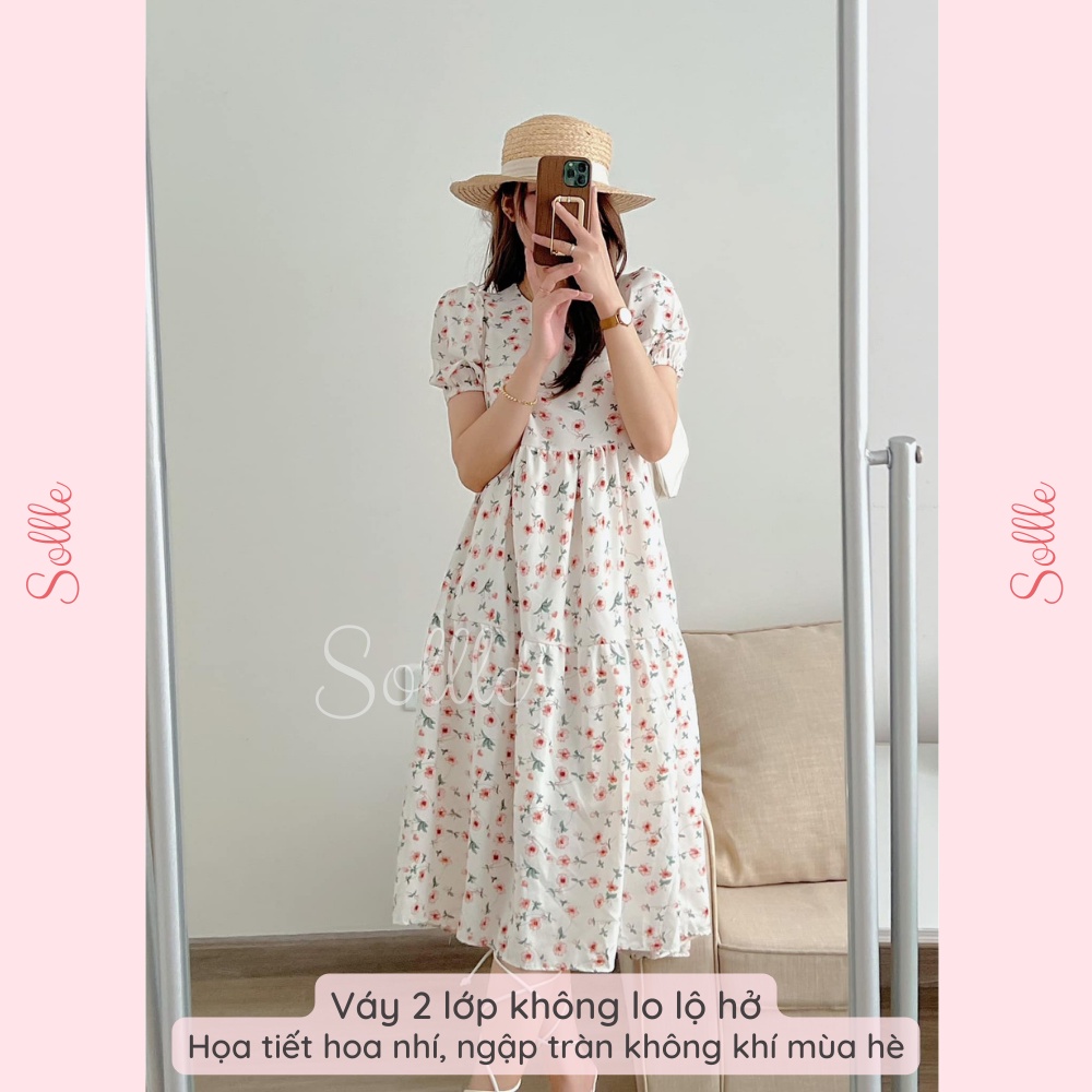 Váy suông dài đầm babydoll hoa nhí vintage oversize nữ tính mùa hè Sollle VBD006